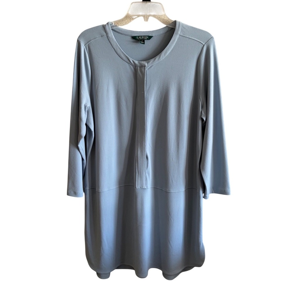 Lauren Ralph Lauren Women 1X Light Blue Crepe Tunic Top 3/4 Sleeve Quiet Luxury